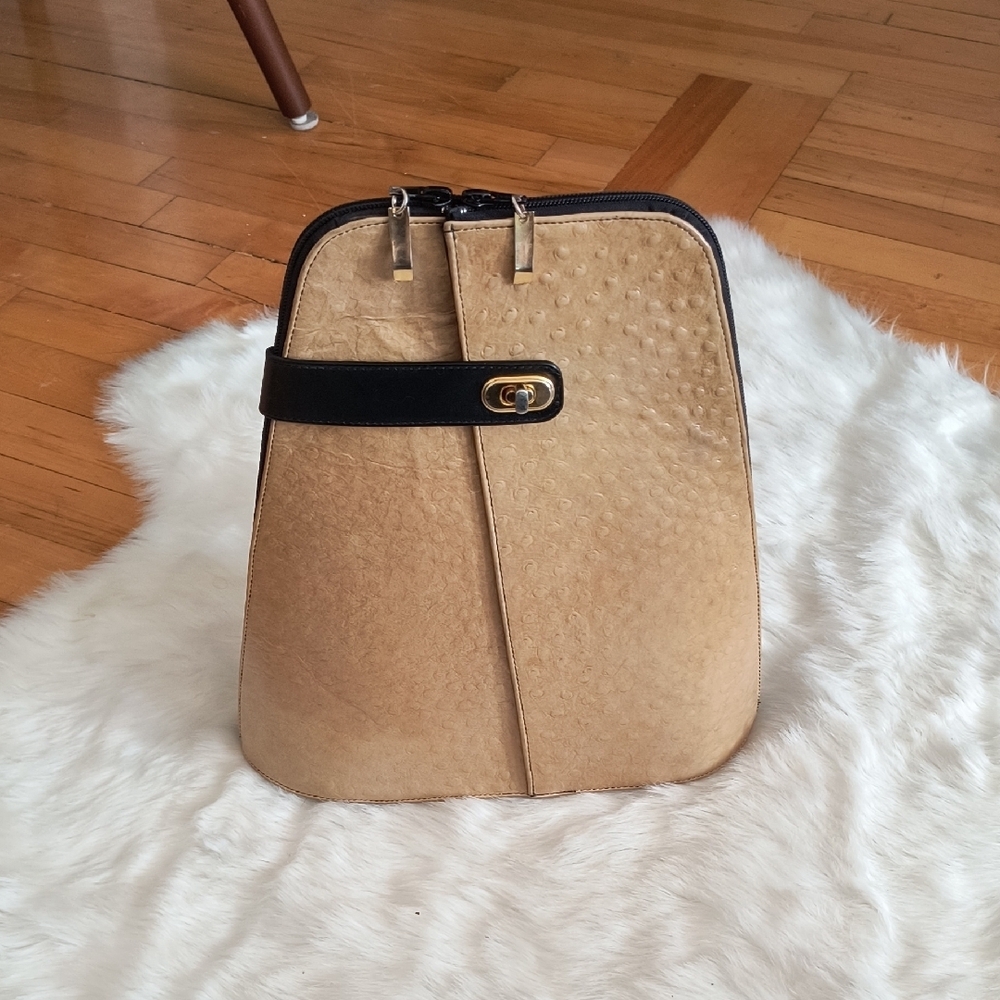 Vintage Handmade Ostrich Tan Leather Crossbody Bag.
